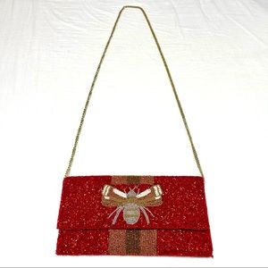 Red Beaded CLUTCH With Bee Design! 😍